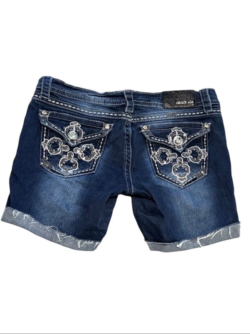 GRACE Jeans Women's Blue Denim Distressed Stret Shorts Size 29
